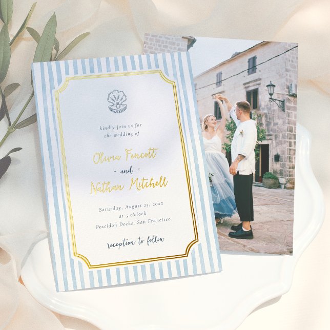 Faire-part de mariage rétro fantaisiste rayures bl (Créateur téléchargé)