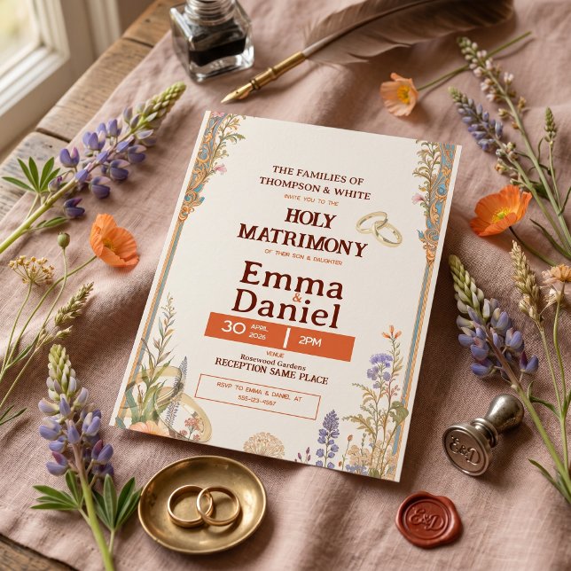 Faire-Part de Mariage Rétro Orange Chic (Créateur téléchargé)