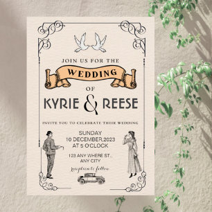 Faire-part de mariage rétro Vintage noir et blanc