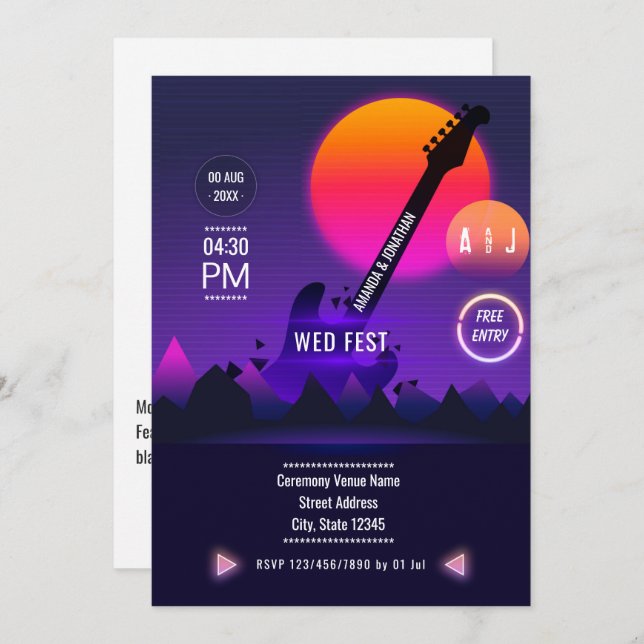 Faire-part de mariage Rock and Roll (Devant / Derrière)