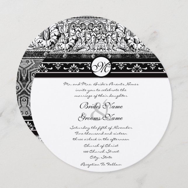 Faire-part de mariage roman noir Damask (Devant / Derrière)