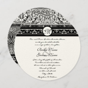 Faire-part de mariage roman noir Damask