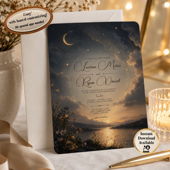 Faire-part de mariage Romance Céleste (Celestial Romance Wedding Invitation)