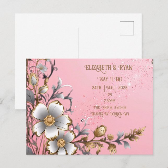 Faire-part de mariage Romance Florale Rose Fantais (Devant / Derrière)
