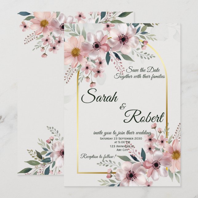 Faire-part de mariage Romantic Blush avec arche fl (Devant / Derrière)