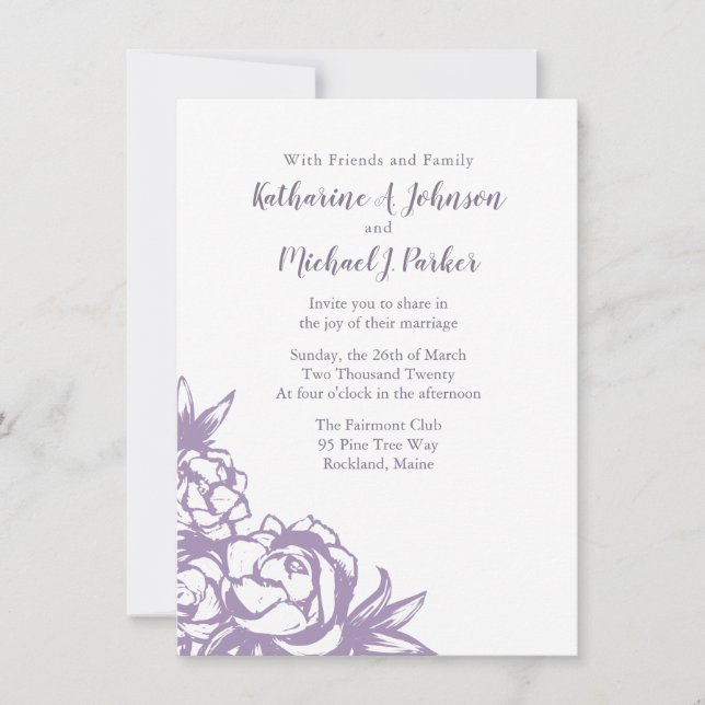 Faire-part de mariage Romantic Lavender Peonies (Devant)