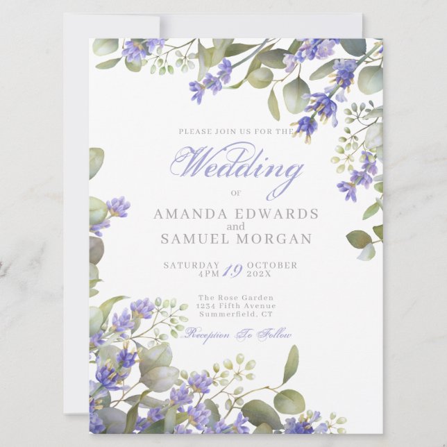 Faire-part de mariage romantique à l'eucalyptus et (Devant)