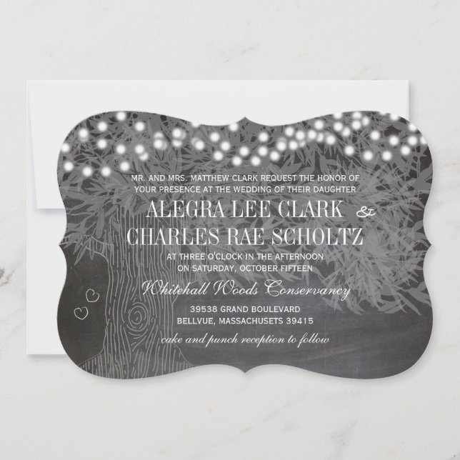 Faire-part de mariage romantique arbre forêt table (Devant)