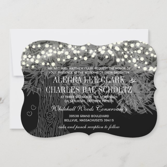 Faire-part de mariage romantique arbre forêt table (Devant)