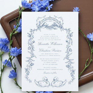 Faire-part de mariage romantique au cygne bleu fan