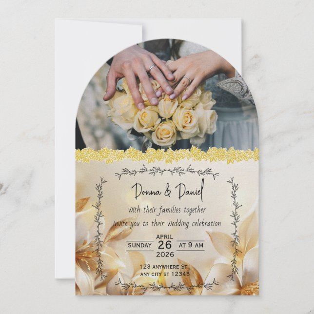 Faire-part de mariage romantique au design floral (Devant)