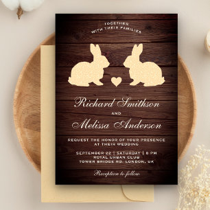 Faire-part de mariage romantique aux lapins en boi