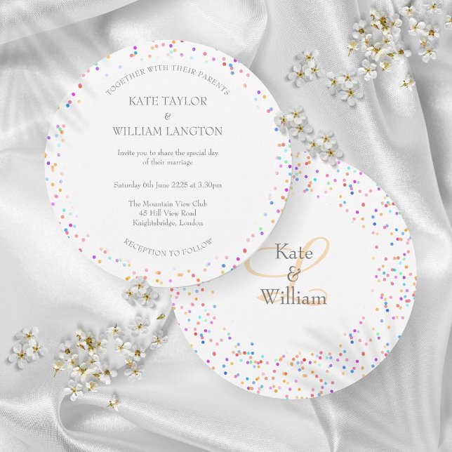 Faire-part de mariage romantique avec confettis ar (Romantic Rainbow Confetti Wedding Invitation)