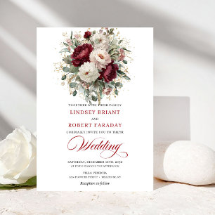 Faire-part de mariage romantique burgundy et fleur