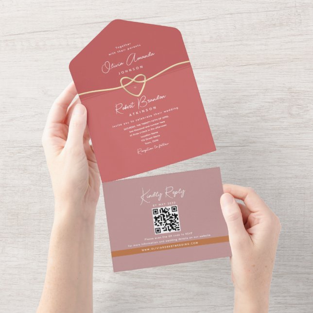 Faire-Part de Mariage Romantique Cœur Rose (Déchirure)