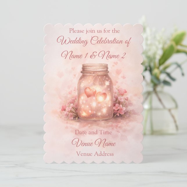 Faire-part de mariage romantique dans un pot Mason (Debout devant)