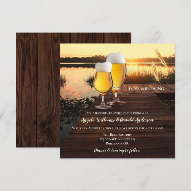 Faire-part de mariage romantique de bière couché d (Devant / Derrière)