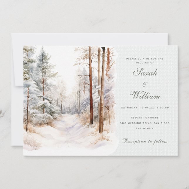 Faire-part de mariage romantique de forêt d'hiver (Devant)