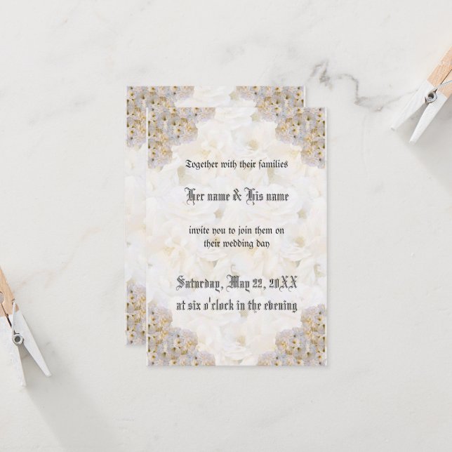 Faire-part de mariage romantique de roses blanches (Devant/Arrière en situation)