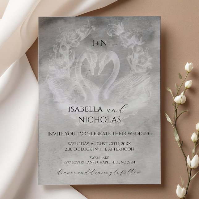 Faire-part de mariage romantique du lac Swan (Romantic Wedding Invite)