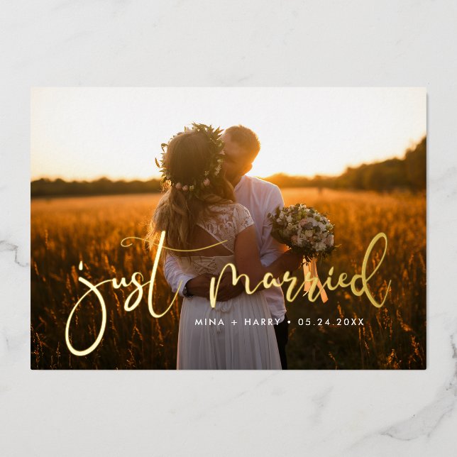 Faire-Part de Mariage Romantique en Papier Métalli (Recto)