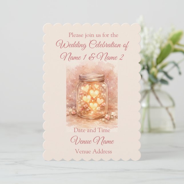 Faire-part de mariage romantique en pot de Mason (Debout devant)