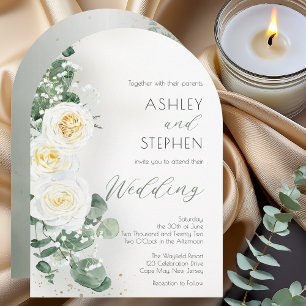 Faire-part de mariage romantique en vert sauge arq