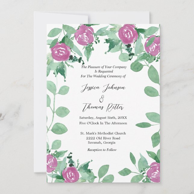 Faire-part de mariage romantique Eucalyptus rose R (Devant)
