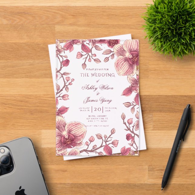 Faire-part de mariage romantique floral à orchidée (Insitu (Carte d'invitation))