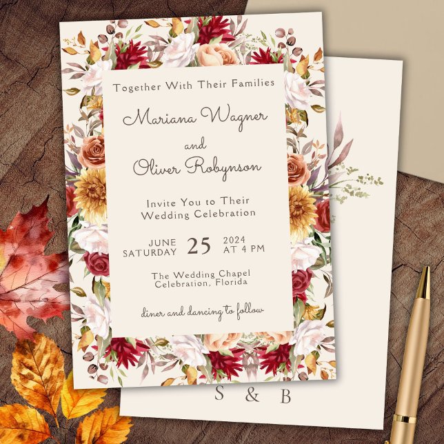 Faire-part de mariage romantique floral beige Bour (Créateur téléchargé)