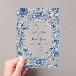 Faire-part de mariage romantique floral bleu éléga