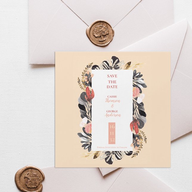Faire-part de mariage romantique floral noir et ro (Blush Black Floral Romantic Wedding Save the Date)