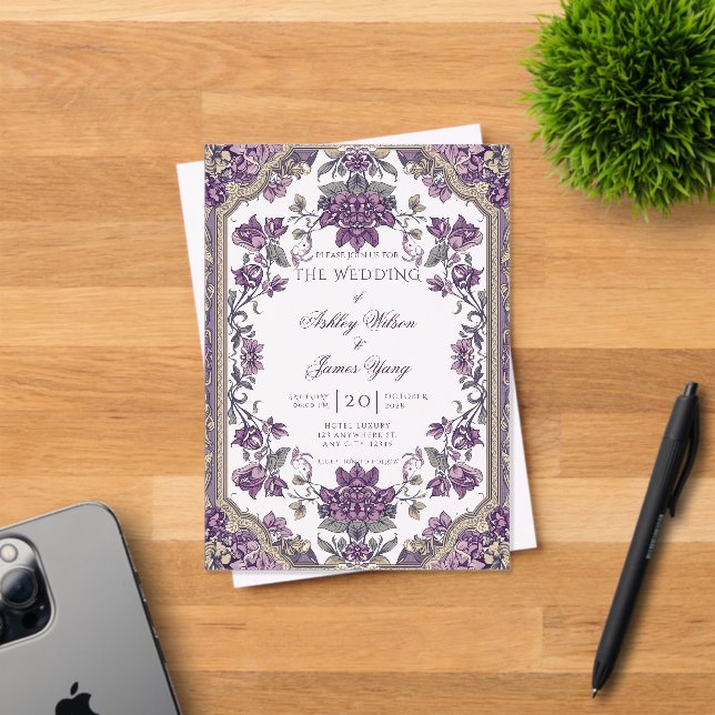 Faire-part de mariage romantique floral violet élé (Insitu (Carte d'invitation))
