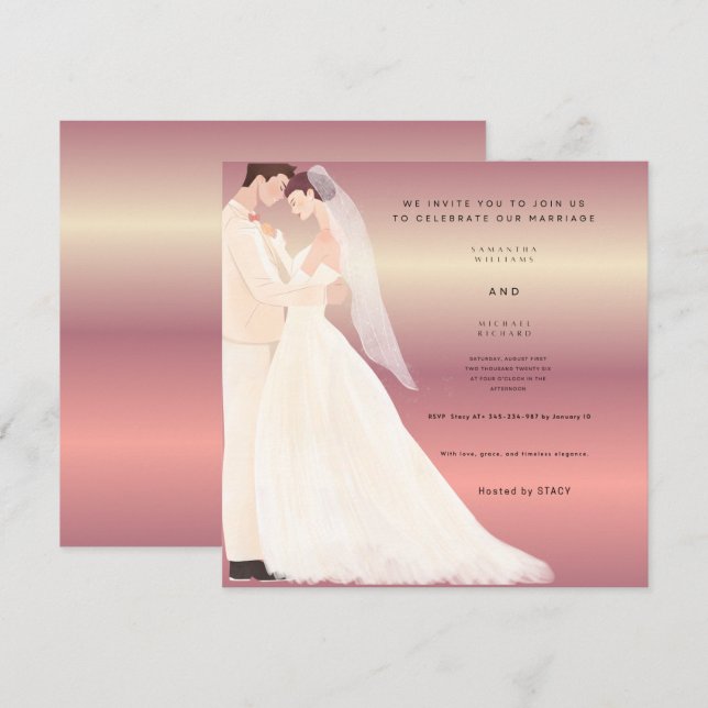Faire-part de mariage romantique moderne | Rose au (Devant / Derrière)