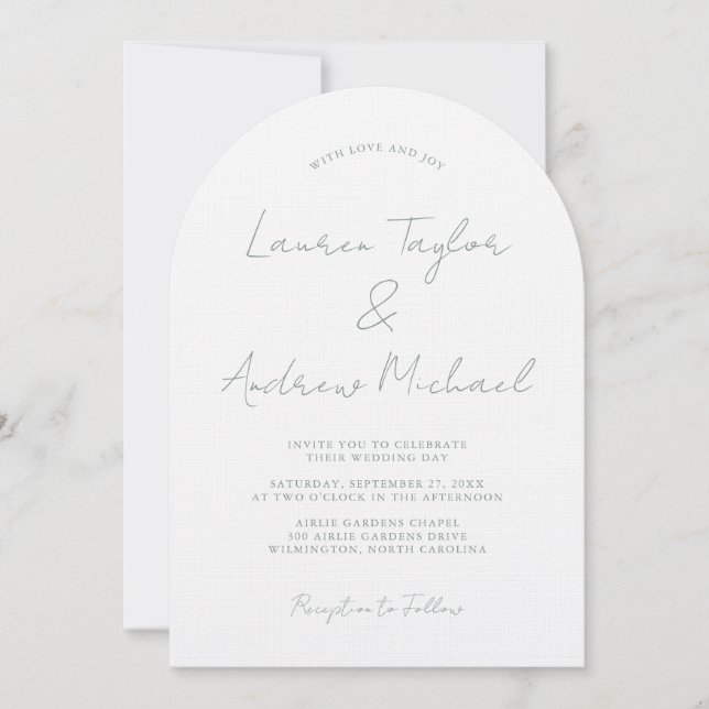 Faire-part de mariage romantique moderne vert saug (Devant)