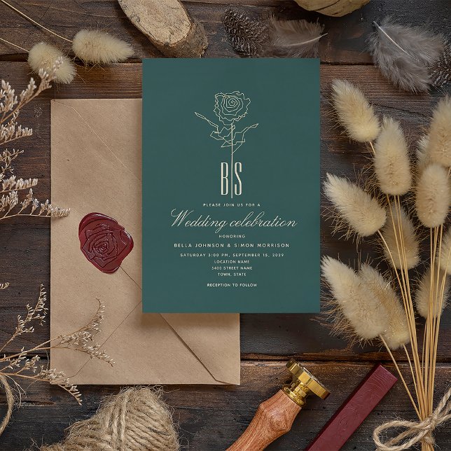 Faire-part de mariage romantique or émeraude vert (Créateur téléchargé)