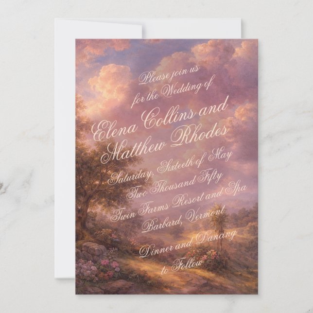 Faire-part de mariage romantique paysage de couche (Devant)