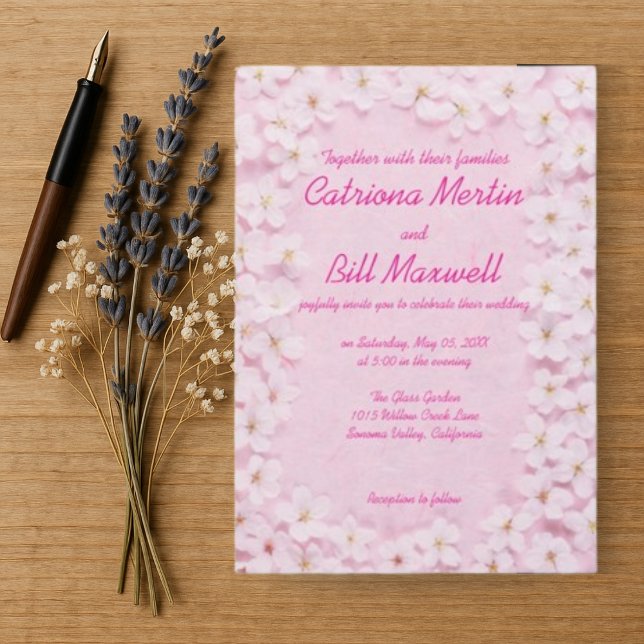 Faire-part de mariage romantique rose et blanc (Créateur téléchargé)