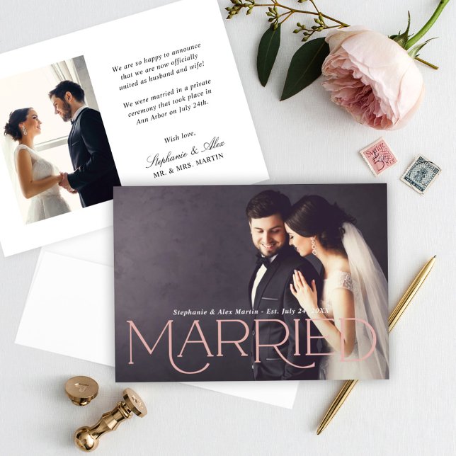 Faire-Part de Mariage Romantique Rose Gold Serif P (Créateur téléchargé)