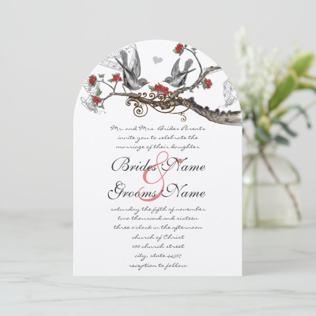 Faire-part de mariage romantique rustique rouge vi (Debout devant)