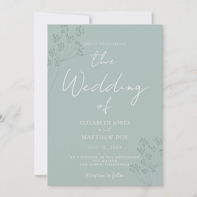 Faire-Part de Mariage Romantique Vert (Devant)