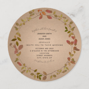 Faire-part de mariage rond d'automne botanique