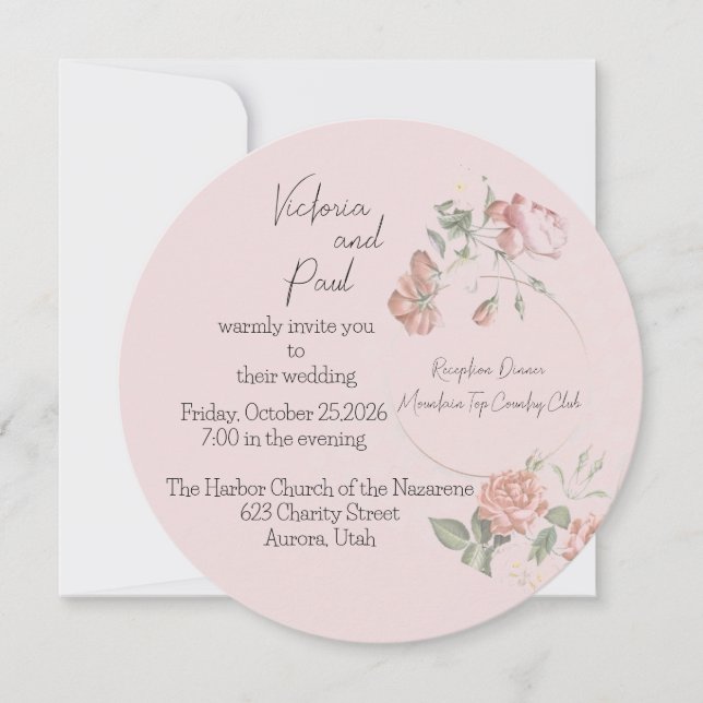 Faire-part de mariage ronde rose doux (Devant)