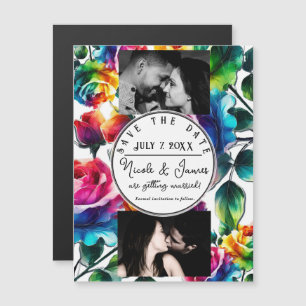Faire part de mariage Rose Arc-en-ciel Fleurs Noir