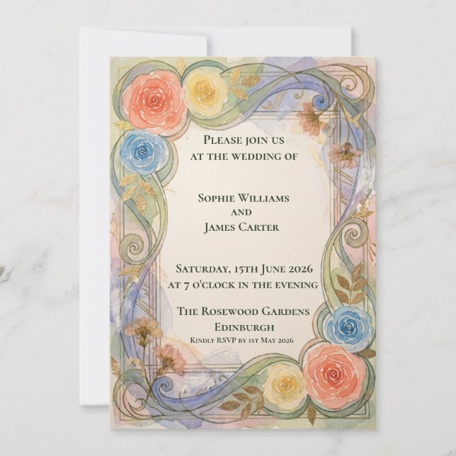 Faire-part de mariage Rose Arc-en-ciel Pastel (Devant)