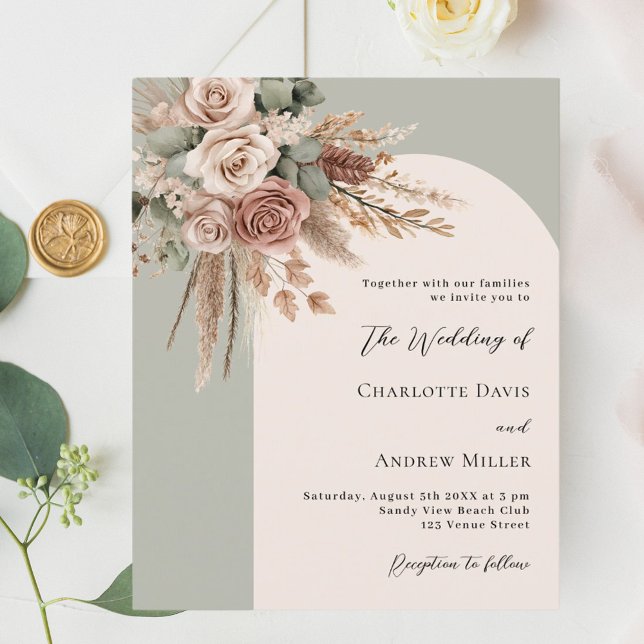 Faire-part de mariage rose arche crème Sage (Créateur téléchargé)