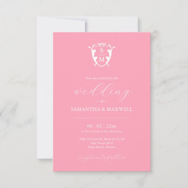 Faire-part de mariage rose avec code QR (Devant)