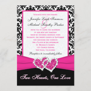 Faire-part de mariage rose blanc noir de coeurs de