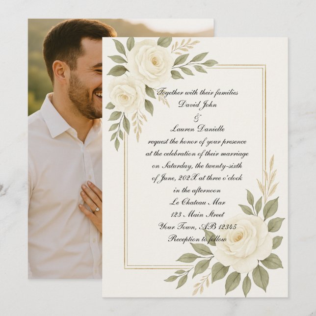 Faire-part de mariage Rose blanche (Devant / Derrière)