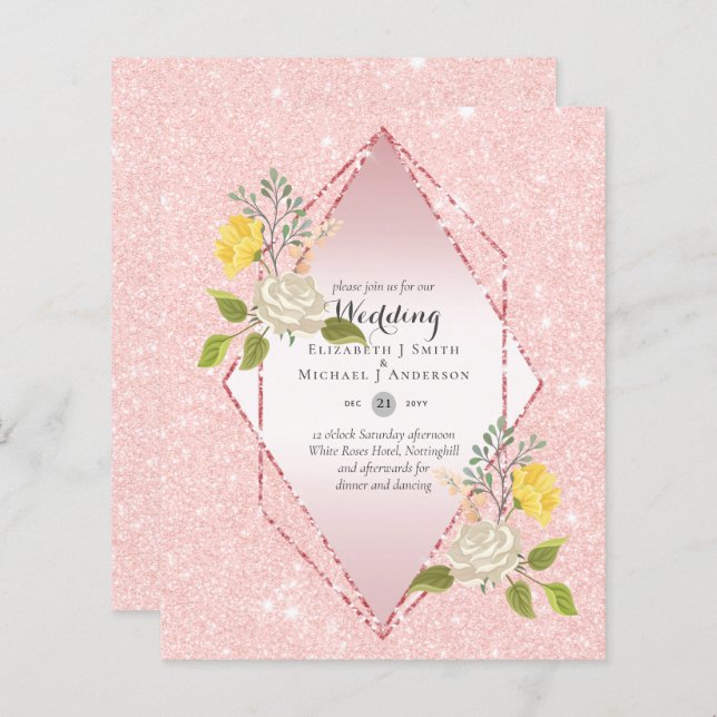 Faire-part de mariage Rose blanche Fleur jaune PET (Devant / Derrière)